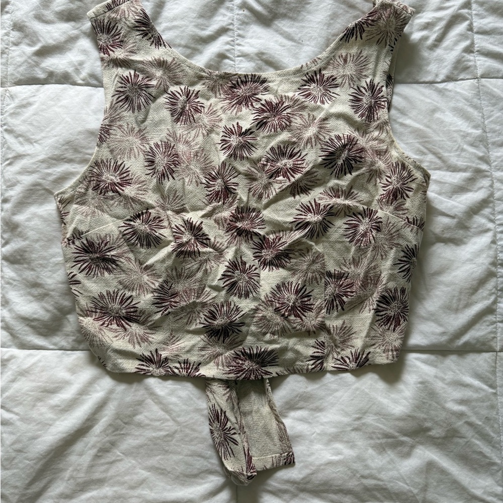 SHEIN Cream and Brown Floral tank top that ties in back